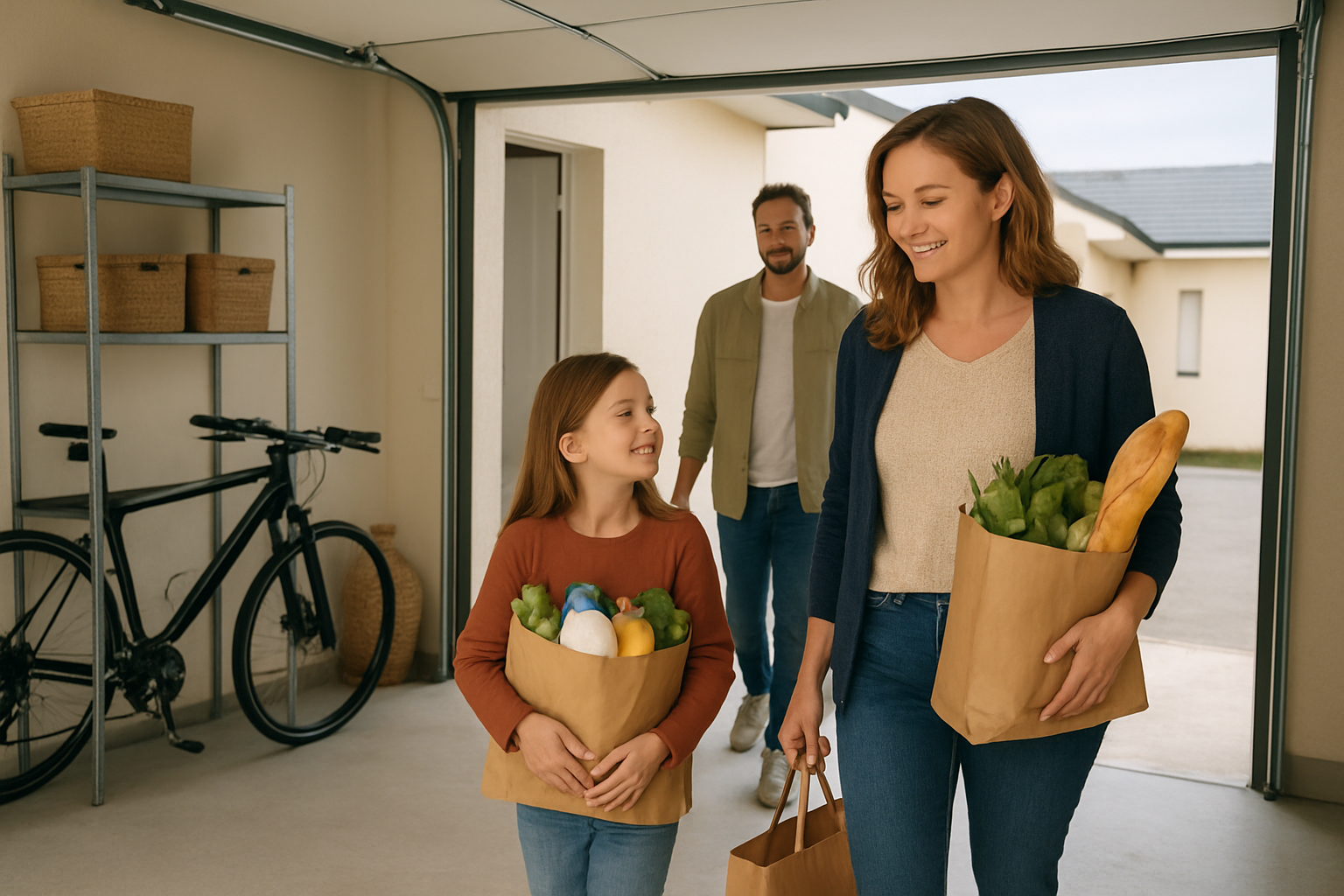 Garage attenant avec accès direct au cellier pour une maison de 4 chambres
